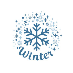 Snowflake with Sparkles and &lsquo;Winter&rsquo; Label Flat Icon