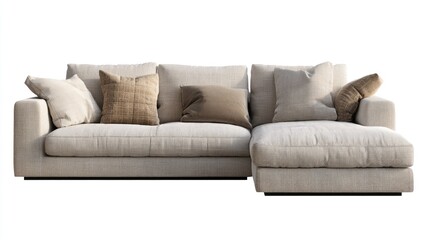 Light beige sectional sofa with brown accent pillows