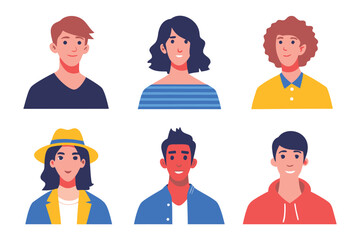 Diverse Faces: A collection of six stylized portraits showcase the vibrant diversity of individual characters. Each portrait bursts with personality and individuality