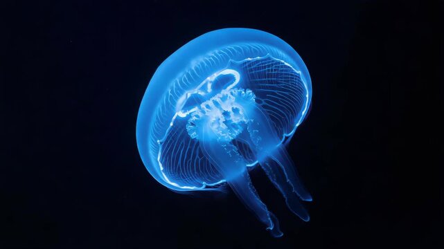 Glowing Blue Jellyfish in Dark Underwater Environment