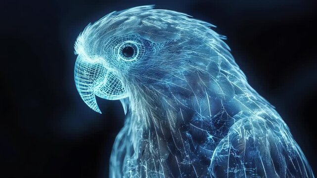 Glowing Blue Holographic Parrot Digital Art