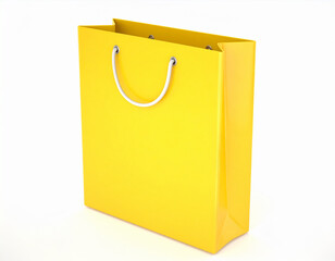 Bright yellow shopping bag with white handles on a clean white background