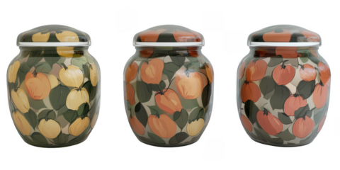 Glass jars with fruit design isolated on a transparent background