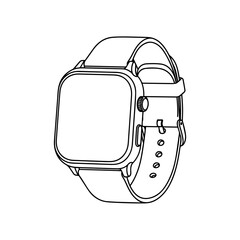 Smartwatch with blank screen isolated on transparent or white background, vector illustration. Outline style.
