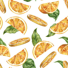 Watercolor seamless background lemons with leaves and flowers whole fruit on white handmade wet textured effect