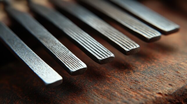 Close-up of metal kalimba keys