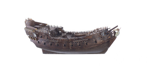 medieval battle frigate ship isolated on white background
