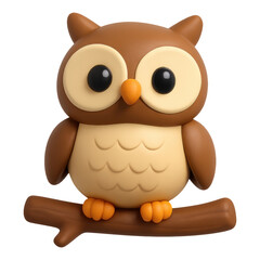 Fototapeta premium 3D illustration of owl on branch with transparent background