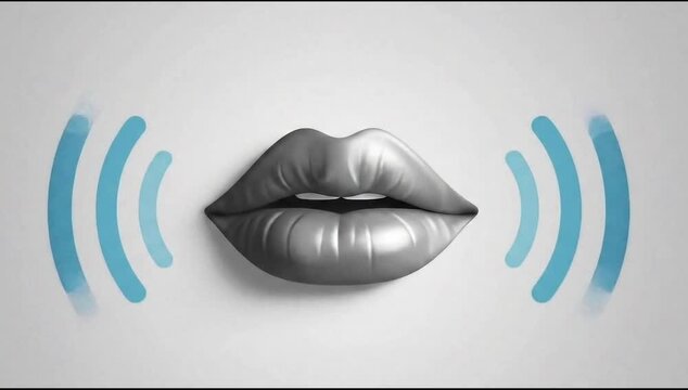 realistic 3D rendering of a mouth with sound waves, symbolizing voice technology and communication.
