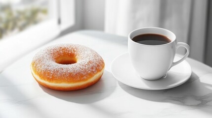 Minimal food poster mockup with doughnut and hot coffee cup