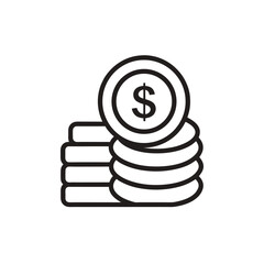 Outline icon of a stack of dollar coins in a flat design style