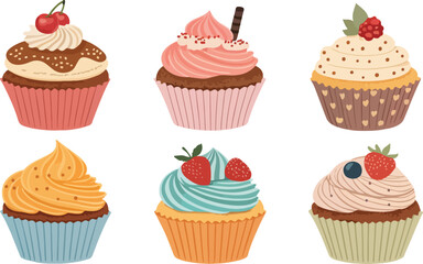 Set of Cupcake Illustration vector design, Cupcake Logo and icon design, Set of Muffin vector design