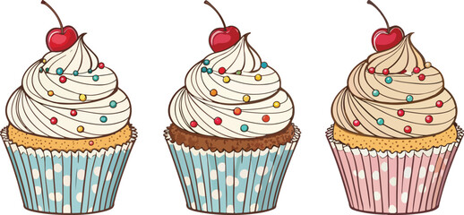 Cupcake icon design, Cupcake Illustration vector design, Cupcake Logo design, Set of Cupcake vector design