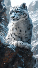 Obraz premium Nature scene featuring a snow leopard in wintry conditions wallpaper
