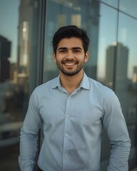 Obraz premium A confident newly hired employee outside the office