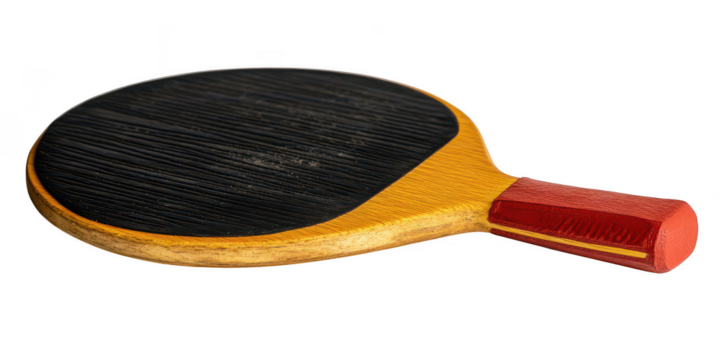 Ping pong paddle red black wood isolated on a transparent background