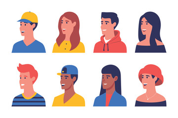 Diverse Portraits: A vibrant collection of profiles capturing individuals from different backgrounds, each emanating a unique personality and style, showcasing a range of expressions. 