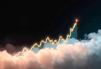 Illuminated stock chart, glowing, floats on soft cloud,  glow,  trading