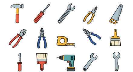 Collection of Colorful Handyman Tools.