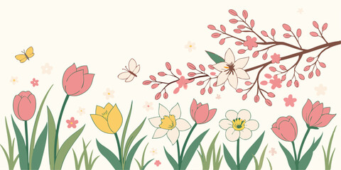 Springtime vector background with flowers. 