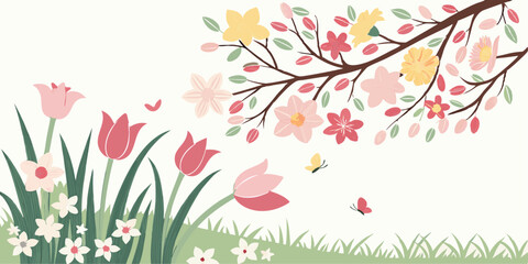 Springtime vector background with flowers. 