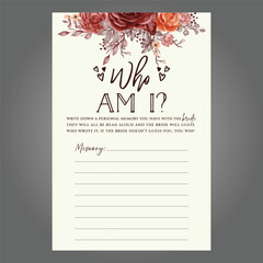 Guess WHO AM I Game, Bridal Shower Games, wedding Games, Easy printable vector card template