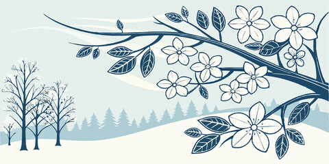 Winter vector background with trees and snow. 