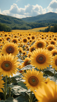 Vibrant sunflower field under a clear blue sky Wallpapet