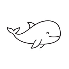 Cute Cartoon Whale Outline Illustration on White Background for Coloring Pages and Children s Books