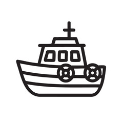 Obraz premium Simple Line Art Icon of a Boat with Windows and Life Preservers on White
