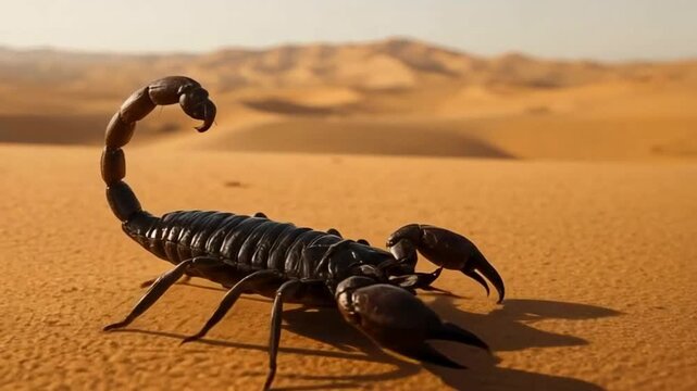 A scorpion crawls through the desert