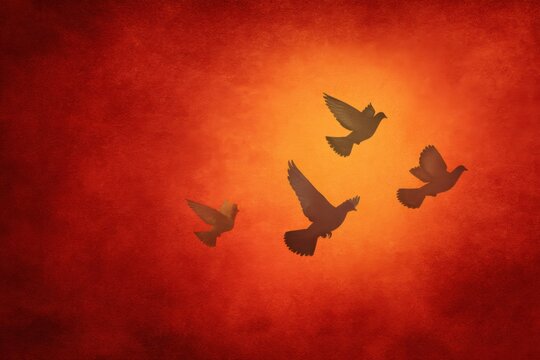 Doves soaring against a vibrant red backdrop symbolizing spiritual awakening