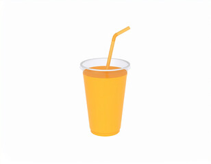Freshly squeezed orange juice served in a clear plastic cup with a straw ready to drink.
