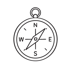 Simple Compass Outline Illustration Showing North South East and West Directions for Navigation