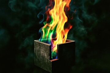 Fototapeta premium burning box in the dark