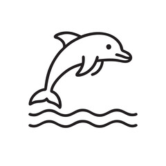 Simple Line Art Illustration of a Dolphin Leaping from the Water Isolated on White