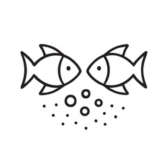Two Fish Facing Each Other with Bubbles Simple Line Art Illustration on White Background