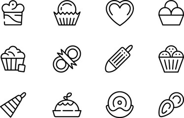 Sweet bakery dessert vector icons: minimalist line art style