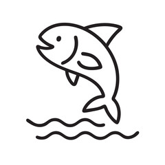 Simple Line Art Illustration of a Fish Jumping Out of the Water with Waves Below