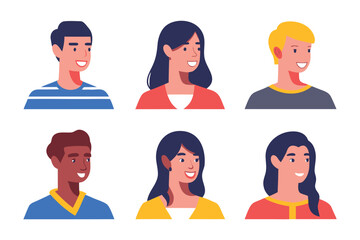 Diverse Profiles: A collection of six unique individual profiles, showcasing a spectrum of diverse faces and expressions, perfect for illustrating inclusivity and representation in design.