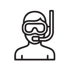 Snorkeler icon in outline style depicting a person wearing a mask and snorkel for underwater exploration