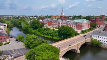 William E Tolman High School aerial view in downtown Pawtucket, Rhode Island RI, USA.