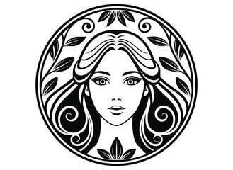 Girl with tattoo vector illustration of woman face and hair fashion glamour design