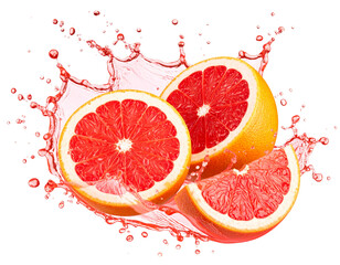 Juicy Grapefruit Burst with Citrus Splash on Transparent Background