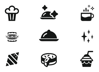Food icons set vector collection of food symbols and silhouettes
