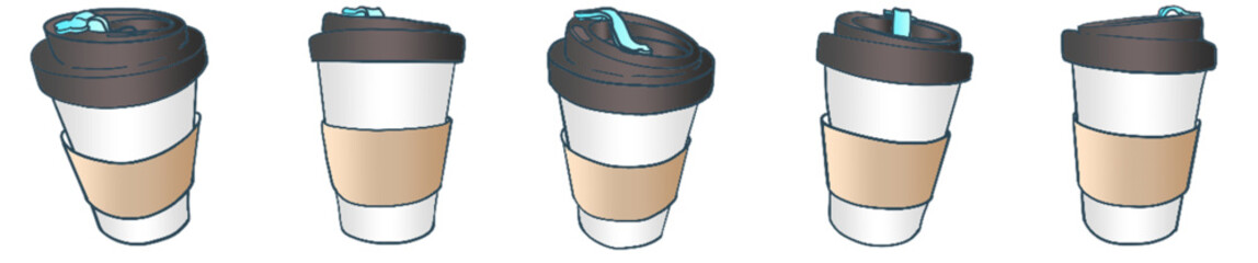 Takeaway Coffee Cup Illustration with Blue Lid and Sleeve — Minimal Hand-drawn Style