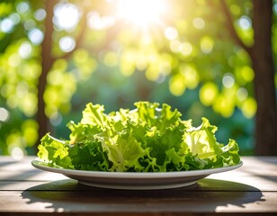 Fresh green lettuce on a plate outdoors (2)
