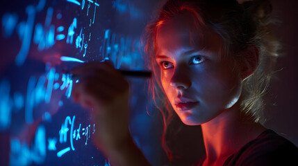 AI tutor helping student solve math problems with glowing equations 