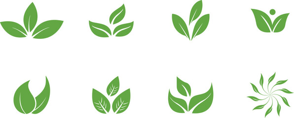 Green leaf icon set, on white background. Vector