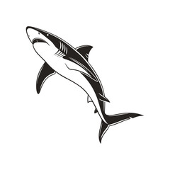 Black and White Vector Illustration of a Jumping Shark .